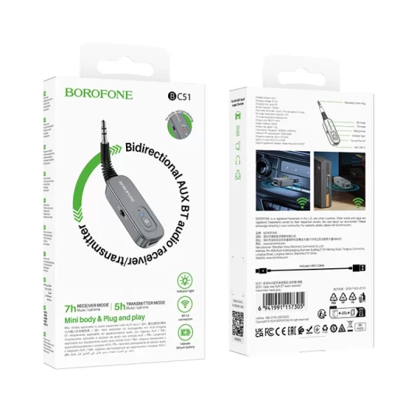 FM Modulator Borofone BC51 Clear way AUX BT audio receiver/transmitter [Metal-Gray]